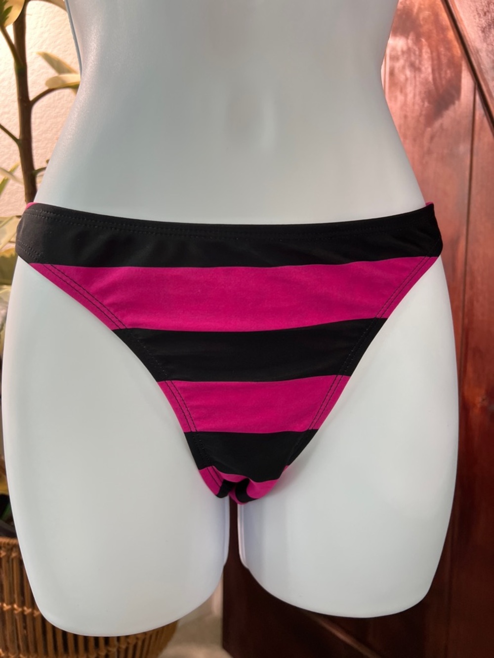 Striped Magenta and Black Bikini Bottom